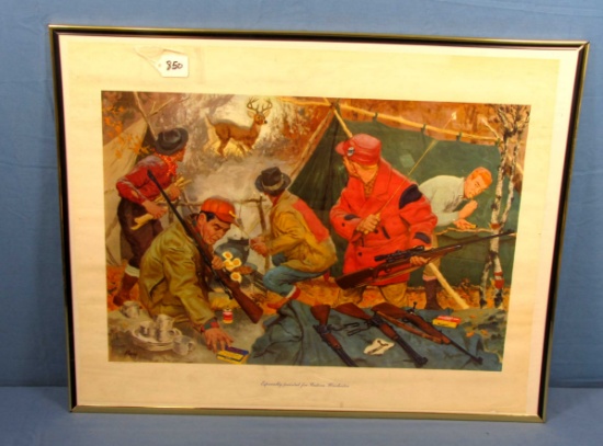 1954 Hunting Camp; Litho; Western Winchester; Framed