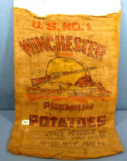 Lg. Burlap Gunny Sack; Winchester Potatoes; W/gun & Covered Wagon
