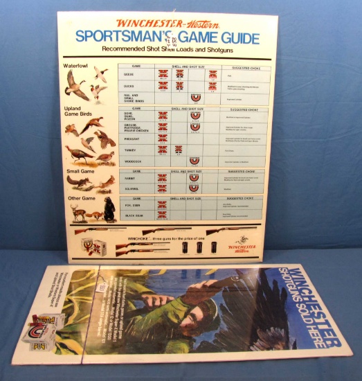 Lg. Metal Sign; Winchester Western Sportsman’s Game Guide W/game Animals & Shell/shot Size; Winchok