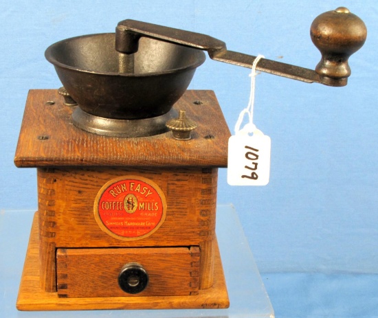 Oak Box Lap Coffee Grinder; “Run Easy"; Simmons Hardware; St. Louis