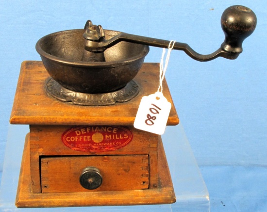 Oak Box Lap Coffee Grinder; “Defiance"; Simmons Hardware; St. Louis