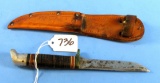 Hunting Knife W/sheath; Boy Scout Emblem On Blade; Button On Sheath; Official Boy Scouts Of America