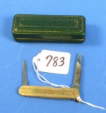 Little 2 Blade Pocket Knife; Gold Color; Remington; The Walt Williams Shop; In Green Box