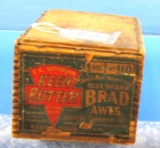 Wooden Store Box; 6in X 4 1/2in X 4in; Ecs Keen Kutter Blue Brand Brad Awls; #110; Paper Label; Sli