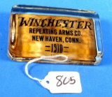 Glass Paperweight; Rectg. Winchester Repeating Arms 1910 (black Lettering)