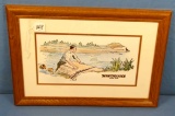 Watercolor Print; Man In Stream; Winchester Trade Mark; Matted & Framed; 21in X 15in