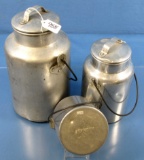 3 Milk Cans; Lidded; Bailed; Simmons Hdwe.; Alum.; Sm; Med; Lg.