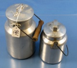 2 Milk Cans; Lidded; Bailed; Leyse; 1 Qt.; & 2 Qt. Unmrkd.; Alum.