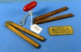 Lot: Brass Name Plate: White Clad; Peen Reel Hndl; Stanley Folding Rul; #34; & No #