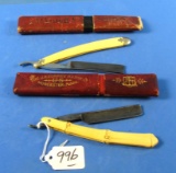 Lot: 2 Straight Razors; Ir Torrey; Bamboo Celluloid Hndl W/case & Clauss; White Celluloid Hndl; W/c