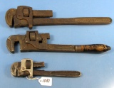 3 Pipe Wrenches: Keen Kutter 10in & 16in; All Steel; 14in Wood Hndl.