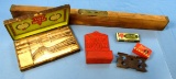 Misc. Lot: Ecs Kk Wood Plane (brass Ends); Kk Cross Cut Saw Set (part); Kk Safety Razor In Box; Ma