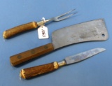 Lot: Cleaver #7814; Stag Hndl. Fork & Carving Knife; Winc.