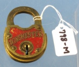 Winchester Padlock; Arnall #1; Brass W/the Name In Arch W/orig. Red Bdkgrnd. Nice Lock; No Key