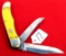 KK pocket knife 2 blades; yellow handle; #824