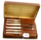 KK Deluxe hand made stake knife set in box w/wooden rack; beautiful