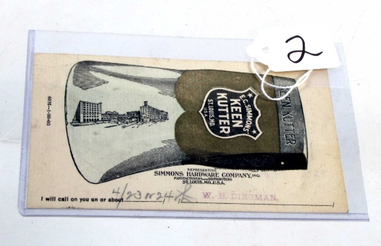 Post card E.C.S.  Keen Kutter old shield logo; 1903