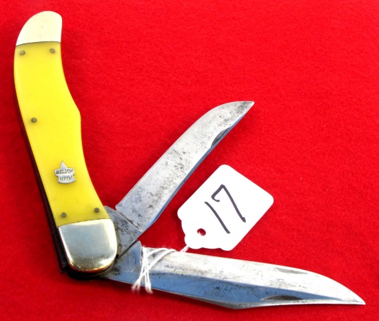KK pocket knife 2 blades; yellow handle; #824