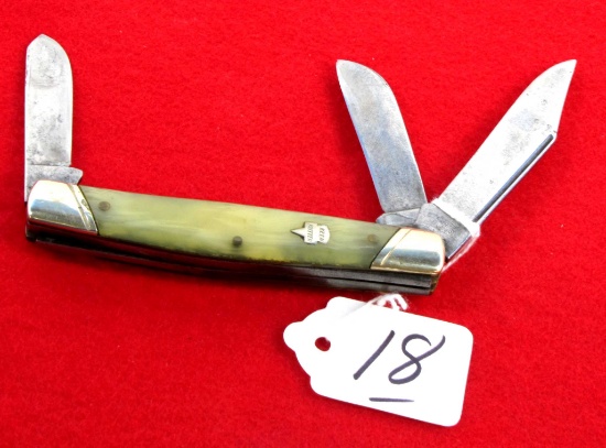 KK pocket knife 3 blades; bone handle; #858