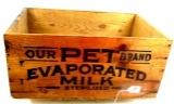 Wooden box; Our Pet Brand Evaporated Milk; Highland; Ill. 18.5” x 13” x 8 3/4