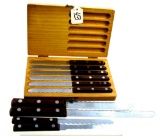 Simmons steak knives wooden box of 8; plus 4 other matching knives