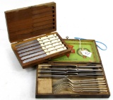 LOT: 1 box of Simmons steak knives wooden box of 6; 1 box of KK silverware