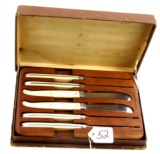 KK Deluxe hand made stake knife set in box w/wooden rack; beautiful