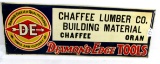 DE metal sign – Chafee Lumber Co. Building material; Chaffee – Oran