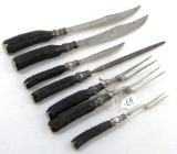 KK carving set; 3 knives; 3 meat forks; 1 steel; stag handles; all the same pattern