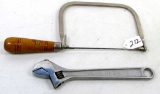 LOT: 2; Bluegrass; 10” adjustable wrench; copping saw