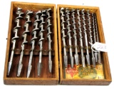 KK; auger bits in wooden box; 9 bits