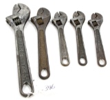 LOT: 5; KK; adjustable wrenches; 10”; 8” & 3- 6”