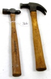 LOT: 2; DE; hammers; 1-claw; & 1-ball pein; original handles