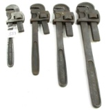 LOT: 4; KK; pipe wrenches; KK; written on handles; 18;14 12 & 10”