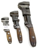 LOT: 3; KK; screw wrenches w/wood handles; 12; 8 & 6”