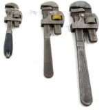 LOT: 3; KK; pipe wrenches; w/wood handles; 14;10; & 8”
