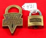 LOT: 2; KK; logo lock; & brass Simmons lock