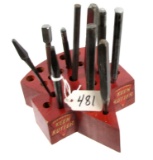 LOT: KK; logo shaped punch & chisel holder w/11 KK; punches & chisels
