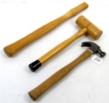 KK. LOT: 3- Simmons claw hammer; KK wooden mallet; KK  replacement handle