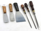 KK. LOT: 4 – 3 screwdrivers; 3; NOS- putty knives No. K69; K79; K75