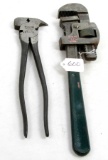 DE. LOT: 2- 14” pipe wrench; fencing pliers