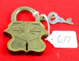 Shapleigh. brass Norvell Shap. logo lock w/key; hard to come by