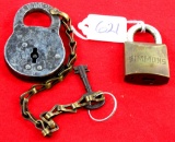 Simmons. LOT: 2- 1; Quality six lever w/key; 2; Simmons brass lock no/key