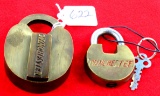 Win. LOT: 2- 1; brass lock w/dust cover no/key; 2; brass lock w/key