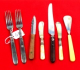 KK. LOT: 6; assorted knives & forks; and shoe horn