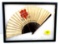 KK; framed; fold out hand fan with large logo; other side has floral design.