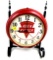 KK; round electric store window clock #KKEC; red; with original wrought iron stand