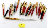 LOT: 20 KK; mechanical & bullet pencils; plus 1 pen w/letter opener
