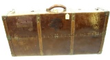 KK. Leather tool box; logo stamped in leather; parts drawer inside; has 4 KK; hand saws with it; in