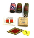 LOT: Shapleigh; battery’s; metal tool box sign; empty “On Time” pocket watch box